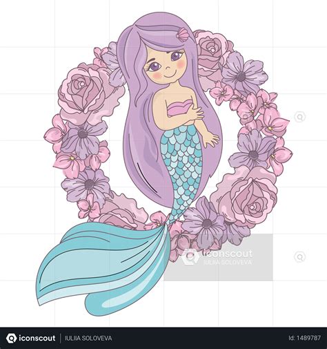 Mermaid With Flower Wreath Illustration Flower Wreath Illustration