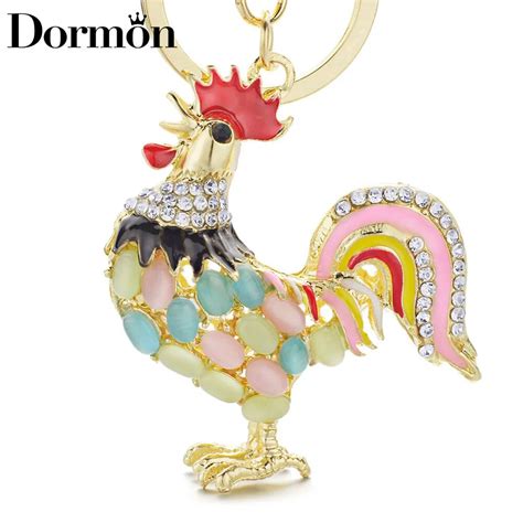 Dormon Alloy Metal Cock Rooster Chicken Keychains Crystal Handbag