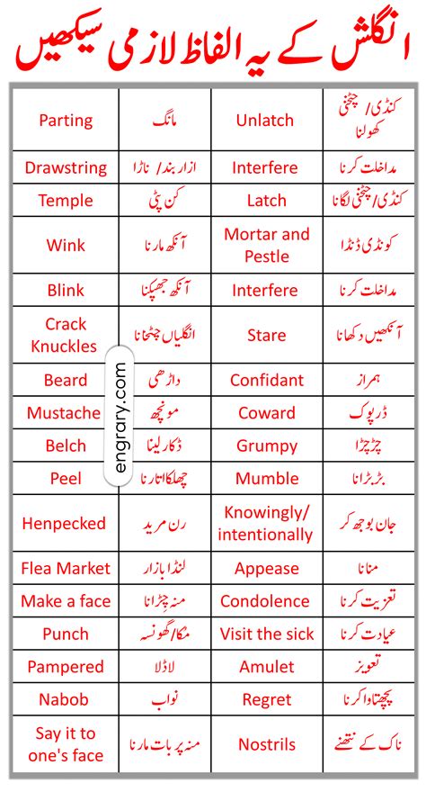 Difficult Vocabulary Words With Urdu Meanings • Engrary