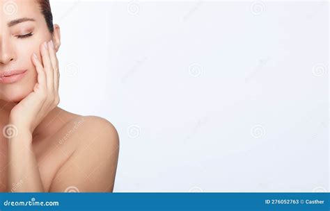 beauty and skincare concept beautiful natural woman with makeup on a flawless skin stock image
