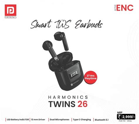 Portronics Harmonics Twins 26 Wireless Charging Earbuds Black Mobile At Rs 800 In Delhi