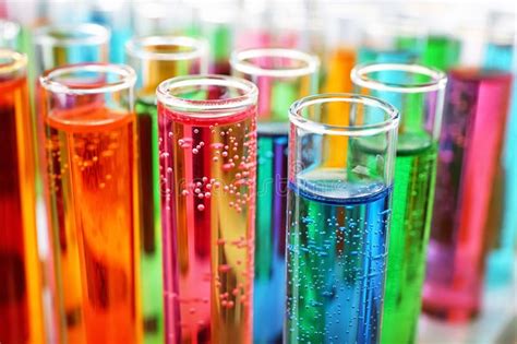 Many Test Tubes With Colorful Liquids Closeup Stock Photo Image Of
