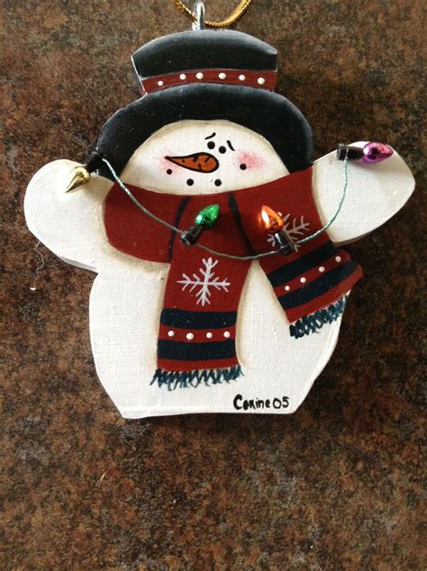 Snowman Ornament Tole Painting Painted Christmas Ornaments Wooden