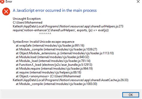 A Javascript Error Occured In The Main Process Issue Notion Enhancer Notion Enhancer