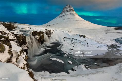 Spectacular Northern Lights Appear Over Mount Kirkjufell High Res Stock