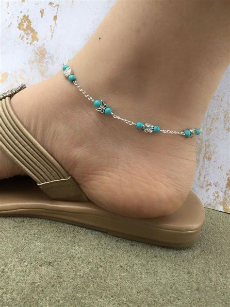 turquoise anklet women ankle bracelet beach anklet simple anklets silver chain anklets