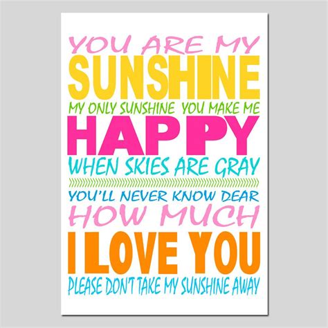 You Are My Sunshine My Only Sunshine X Poem Print MULTICOLOR Pink Blue Aqua Yellow