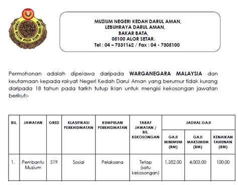 Portal rasmi suruhanjaya perkhidmatan awam. Jawatan Kosong di Muzium Negeri Kedah Darul Aman ...