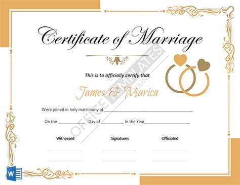 Marriage Certificate Template Microsoft Word