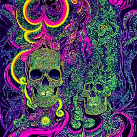 Psychedelic Skull Infinite Fractal Worlds Bright Neon Colors Hig