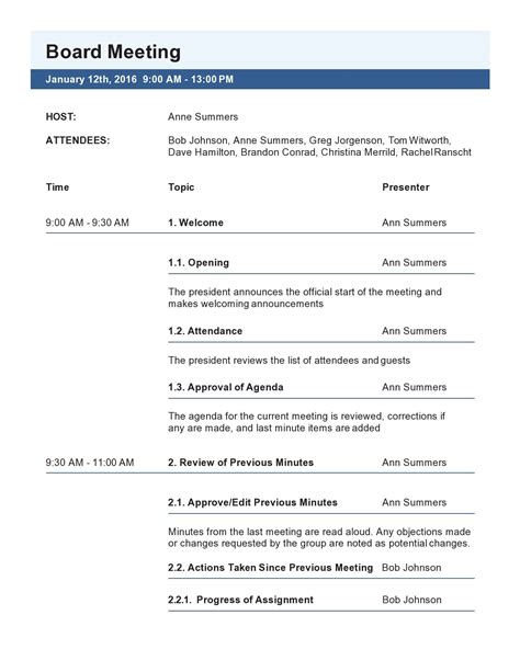 Non Profit Board Meeting Agenda Template