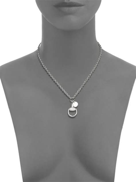 Gucci Horsebit Diamond And 18k White Gold Pendant Necklace In Silver