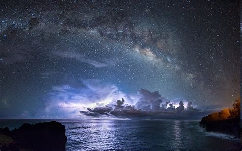 Nature Landscape Long Exposure Starry Night Milky Way