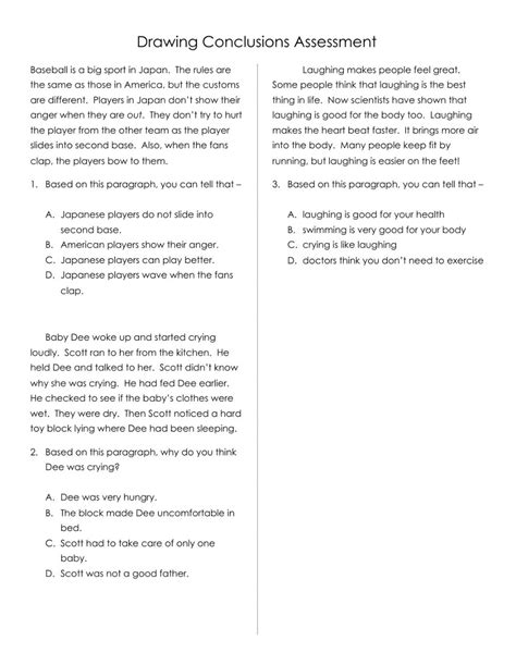 Drawing Conclusions And Making Inferences Worksheets Printable Word
