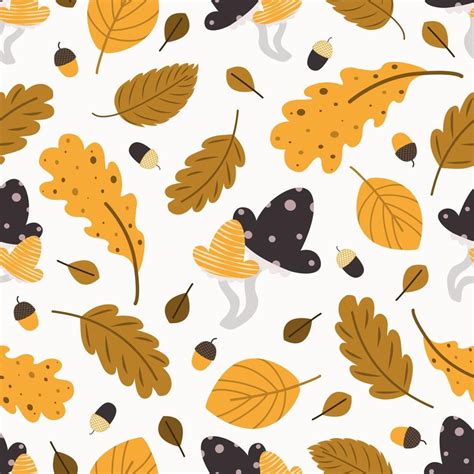 Autumn Trees Pattern Leaf Fall Seamless Background Stylized Leaves Of