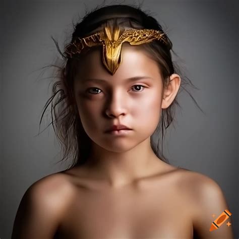 amazon warrior girl age 12 photorealistic side view