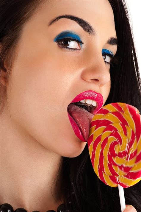 Beautiful Woman Licking Lollipop Stock Image Image Of Studio Girl