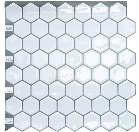 Crystiles 10x10 Hexagon White Vinyl Peel And Stick Backsplash Tile