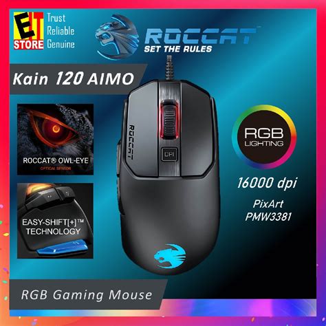 The roccat kain gaming mouse features a comfortable ergonomic shape and titan click technology for vastly improved click balance and software provides surface calibration that is quick and painless. ROCCAT KAIN 120 AIMO RGB GAMING MOUSE, BLACK (ROC-11-612 ...