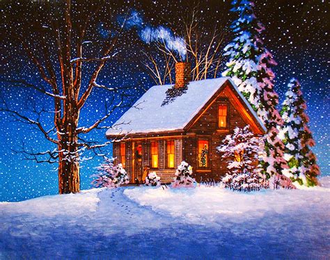 Holiday Christmas Artistic House Snowfall Holiday Cabin