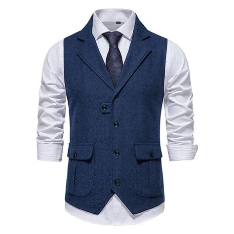 Suit Vest For Men Herringbone Tweed Vintage Formal Regular Fit Single