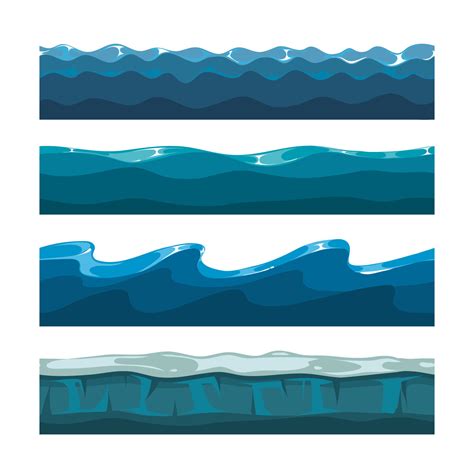 Cartoon Ocean Sea Water Waves Vector Seamless Patterns By Microvector