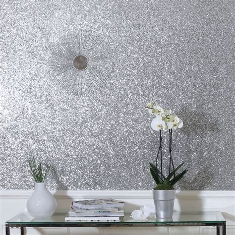 Arthouse Silver Wallpaper Metallic Floral Damask Trees Glitter Stripe