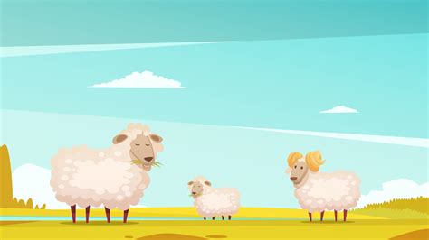 Sheep Grazing On Farmland Cartoon Poster 484627 Vector Art At Vecteezy