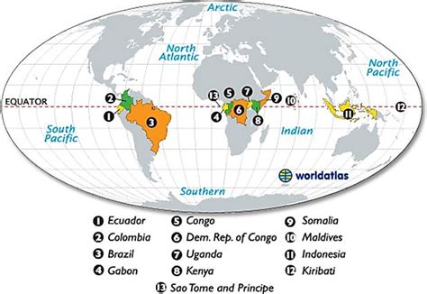 Map Of Countries The Equator Passes Throuth