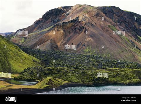 Rhyolith Mountain And Flow Of Lava Iceland Landmannalaugar Stock
