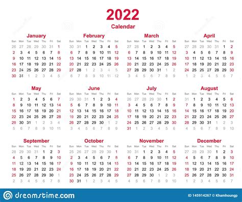 2022 Yearly Calendar 12 Months Yearly Calendar Set In 2022 Set Of