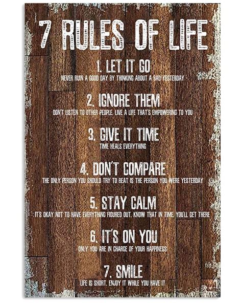7 Rules Of Life Inspirational Motto Canvas Print Inspirational Mottos