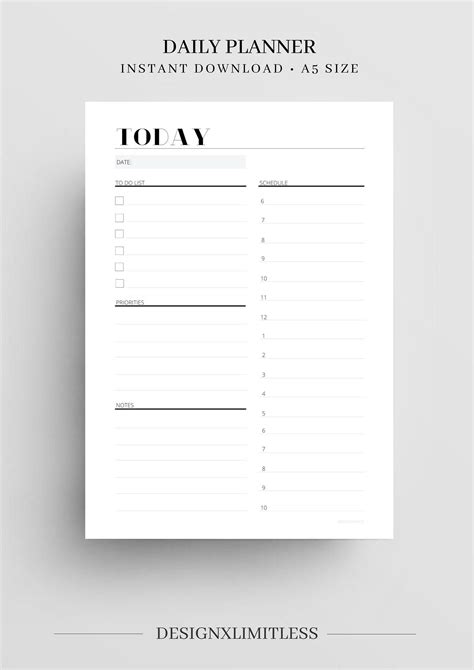 Daily Printable Planner Printable Daily Insert Day On One Etsy
