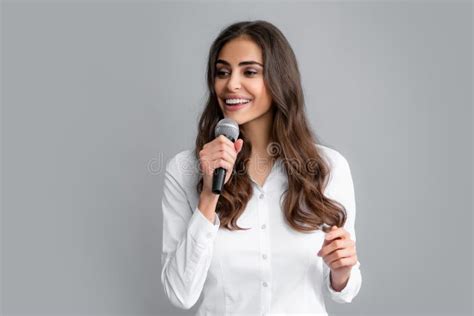 Woman Speech Business Woman Holding A Microphone Young Business Woman
