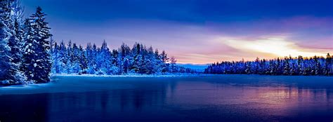 Hd Wallpaper Body Of Water Surrounded By Pine Trees Covered In Snow