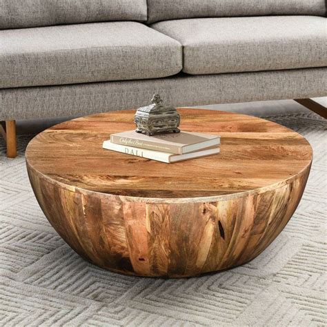 White wooden round end side accent coffee table bedroom living room lamp shelf. Beliveau Solid Wood Drum Coffee Table in 2020 | Drum ...