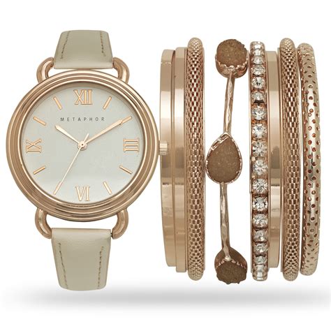 metaphor ladies rose gold watch and bracelet set jewelry watches watch sets