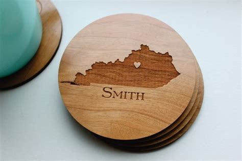 Personalized Wood Coaster Set Of 4 Custom Engraved Coasters