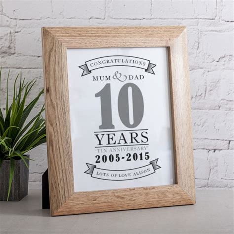 Personalised Tenth Anniversary Framed Print The T Experience