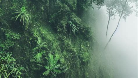 A Rainy Foggy Jungle River With Low Hanging Plants Stable Diffusion