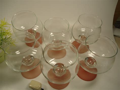 Set Of 6 Clear Pink Pedestal Brandy Glasses Etsy
