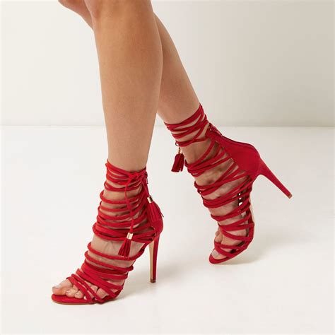 River Island Red Strappy Lace Up Stiletto Heels Lyst