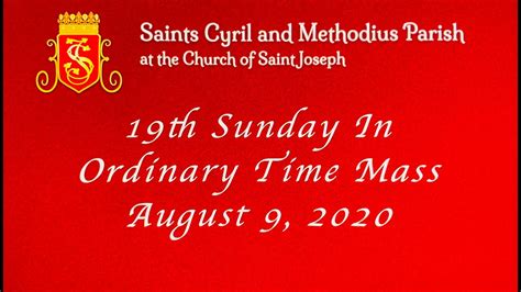 19th Sunday In Ordinary Time Mass August 9 2020 Youtube