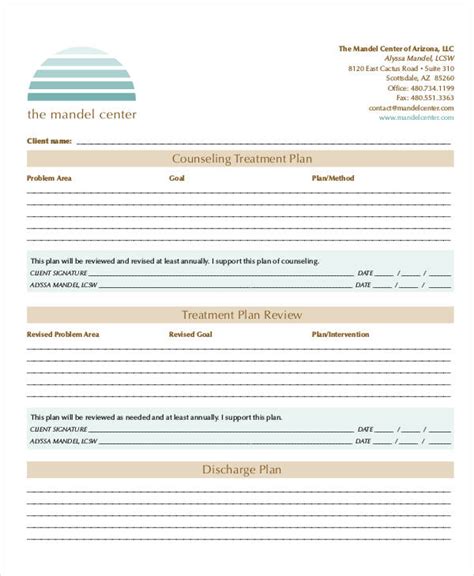Treatment Plan Template Counseling