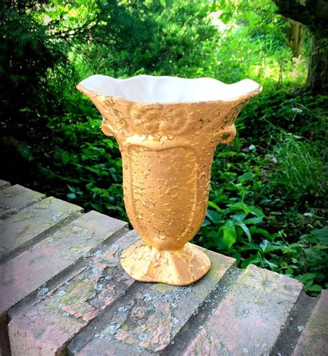 Vintage Weeping Bright Gold Vase 22k Fan Vase Hollywood Etsy