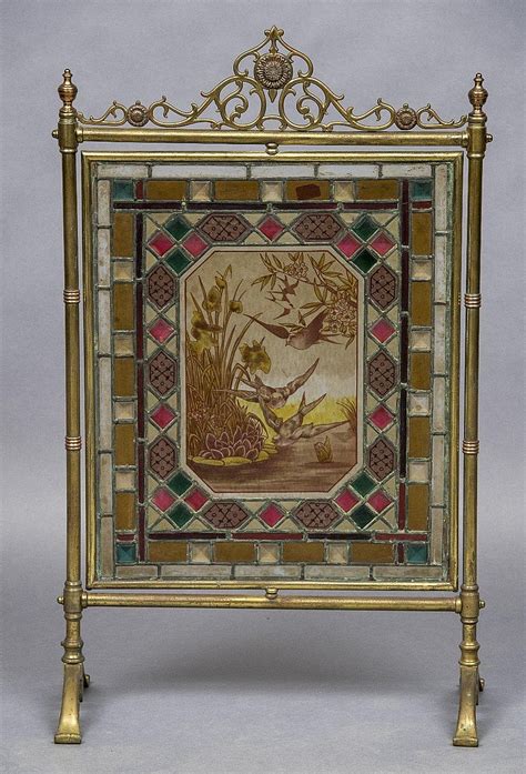 Sold At Auction A Victorian Brass Framed Stained Leaded Glass Fire