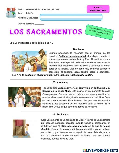 Ficha Online De Los Sacramentos Para Primaria Los Sacramentos