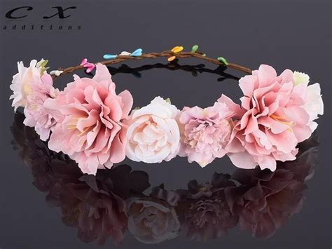 Roses Carnations Peony Flower Halo Bridal Floral Crown Hair Wreath Mint