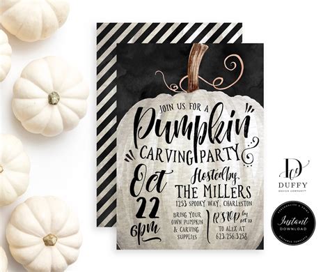 Pumpkin Carving Party Invitation Template Halloween Party Etsy