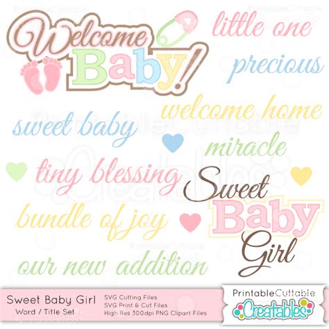 Sweet Baby Girl Wordtitle Set Svg Cuts And Clipart